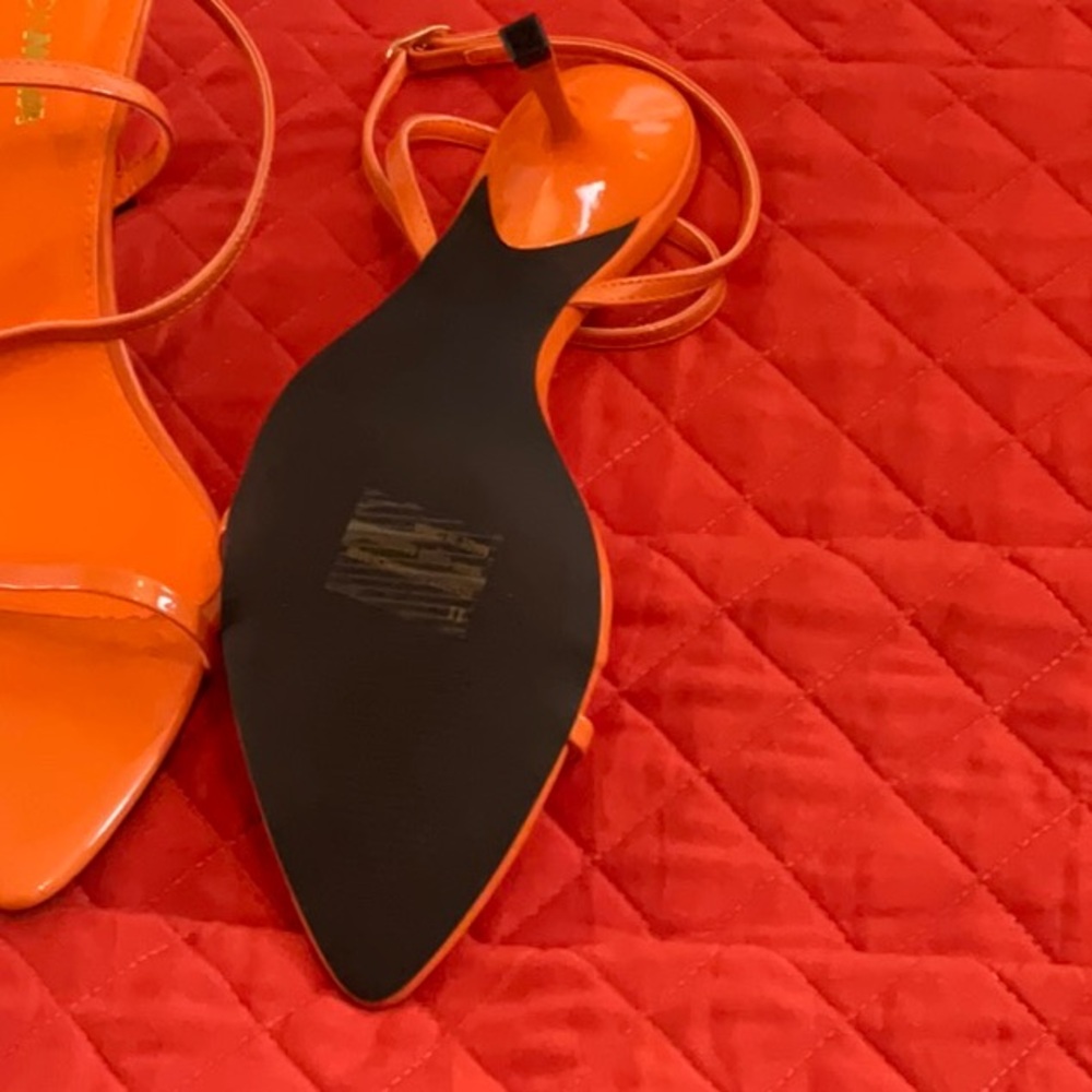 Fashion Nova Orange Patent Strappy Ankle-Heel Sandals - Picture 3 of 4